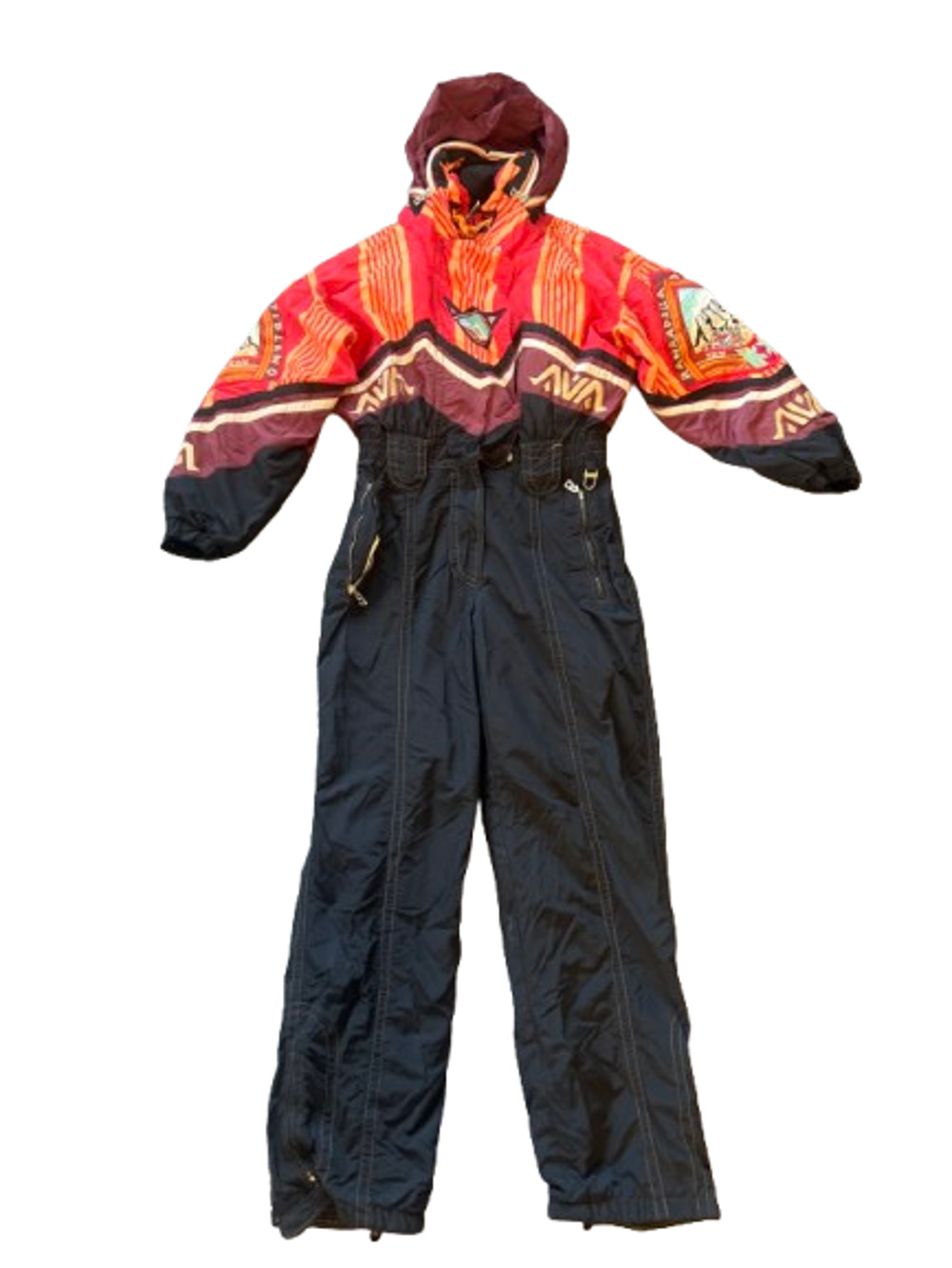 RARE Vtg BOGNER Ranrapalca Altiplano Red Black One-Piece Ski Suit USA Made Sz 40